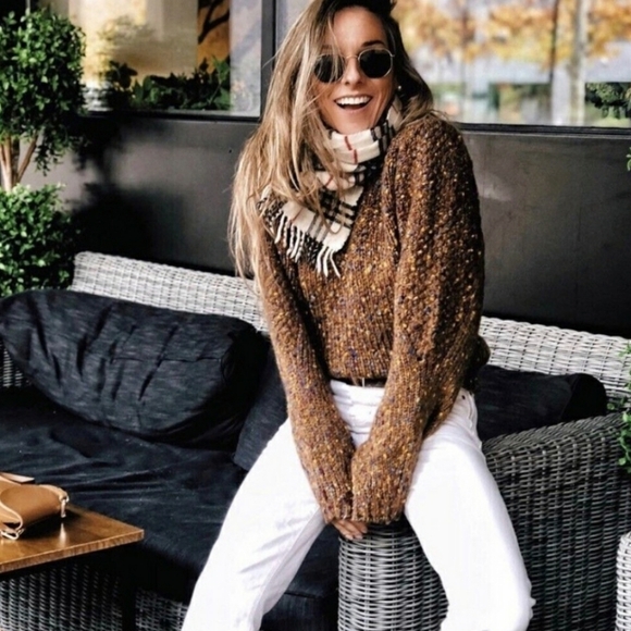 Zara women' Knit Women's Chunky Sweater Long Sleeve V-Neck Brown Speckled Size S - Picture 6 of 12